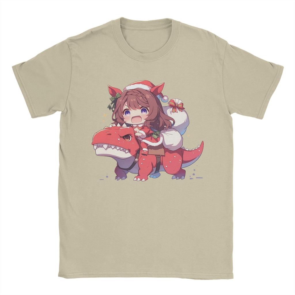 Christmas Super Creek Riding Dinosaur T Shirt Men Pure Cotton T-Shirts Crewneck Uma Musume Tees Short Sleeve Clothes