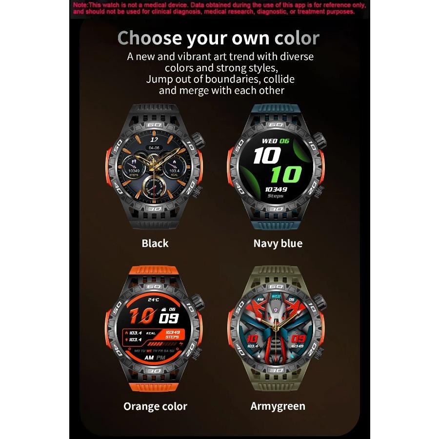 Умные часы HT22 IP68 Водонепроницаемые мужские оригинальные часы с Bluetooth-звонком, монитором здоровья, светодиодным фонариком и 100+ спортивными режимами