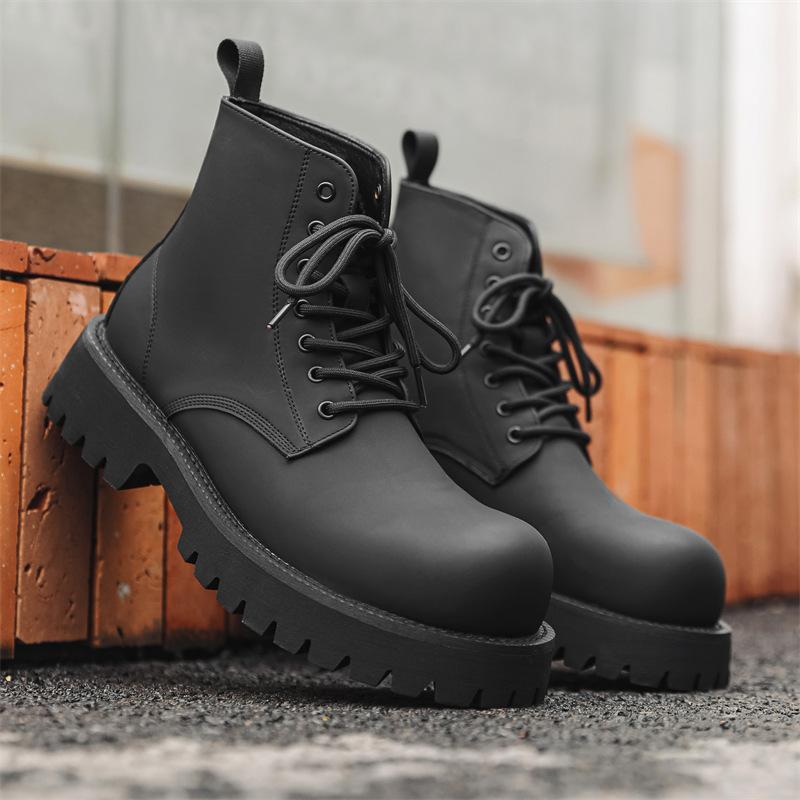Martin boots men's new big head versatile fashion trend thick sole heightening tooling boots matte black boots 8231-J