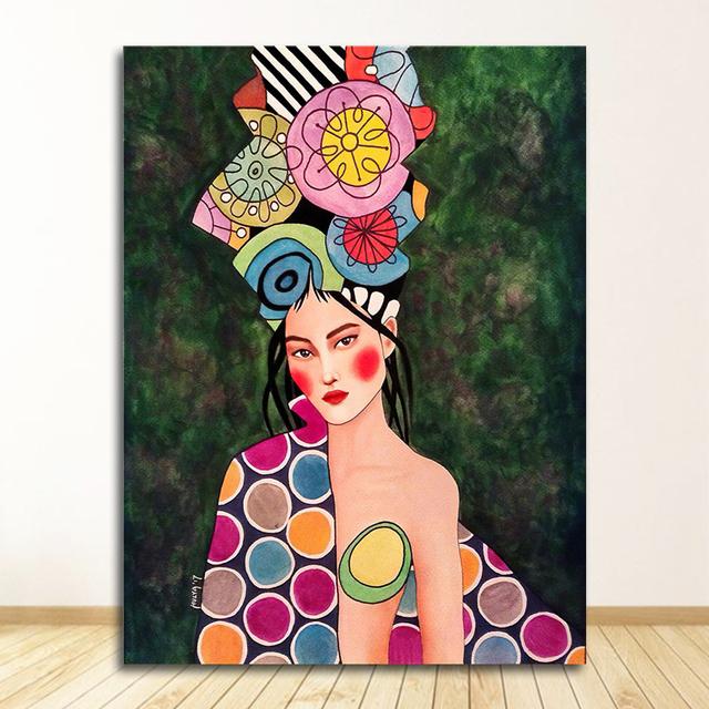 Настенные панно Cuadros для гостиной, винтажные без рамы, абстрактные красочные девушки, настенная живопись на холсте, плакат на скандинавскую тему, цветочные волосы