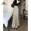 Новая летняя атласная высококачественная юбка «рыбий хвост» в корейском стиле с высокой талией, однотонная элегантная длинная юбка