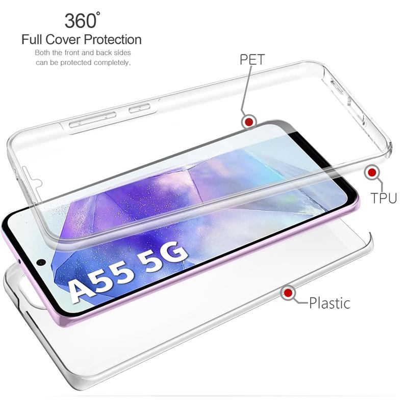 Защитный чехол на 360 градусов для телефона Samsung Galaxy A55 A05S A15 A25 A35 A54 A04S A14 A24 A34 5G S22 S23 S24 Ultra Plus, двойной прозрачный мягкий чехол