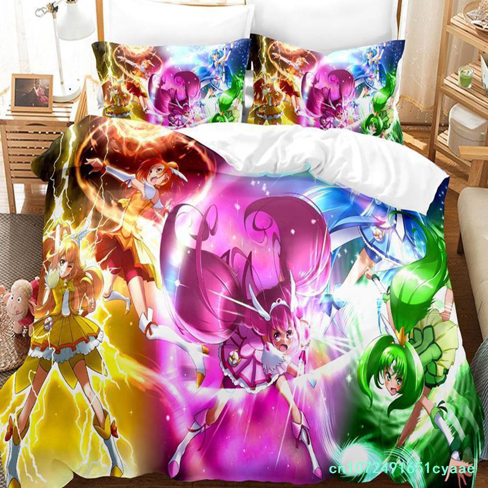 Улыбнитесь, PreCure! Комплект постельного белья Односпальный Полуторный Двуспальный Кинг-сайз Комплект для кровати Взрослый Детский Спальня Пододеяльник Комплекты 3D принт Каваи Аниме Кровать