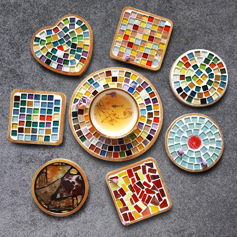 DIY Mosaic Coaster Handmade Material Kit Creative Bamboo Tableware Mat Wooden Tray Plate Kindergarten Children DIY Craft Decor