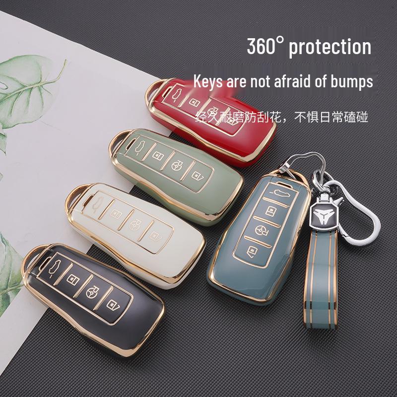 Xpeng G3 Key Case for P7 Car Remote: Gold-Edged PU Leather Protective Shell for Men & Women