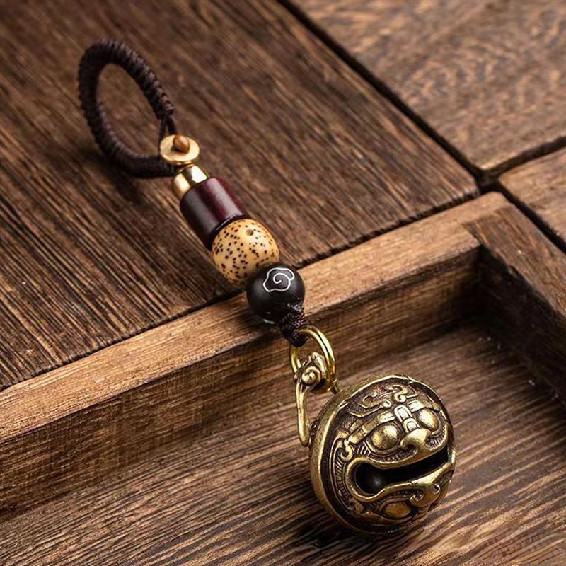 Латунный брелок-колокольчик для гурманов, брелок с головой дракона, брелок из чистой меди, брелок-колокольчик, плетеный веревочный кулон, сделай сам, домашнее животное