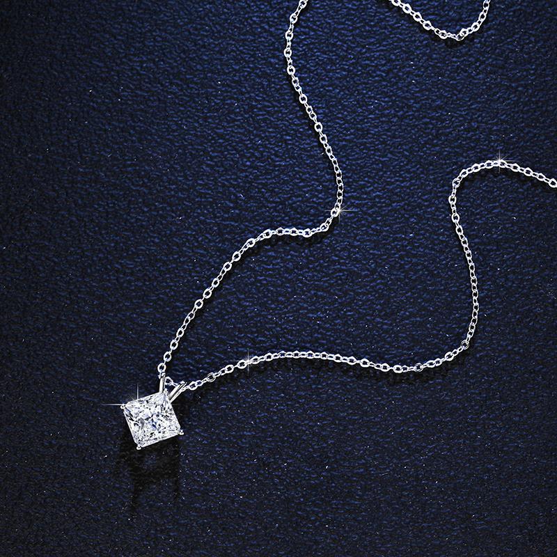 Fashion Real Moissanite Square Pendant Necklace D Color VVS1 Pure S925 Sterling Silver for Women Wedding Fine Jewelry