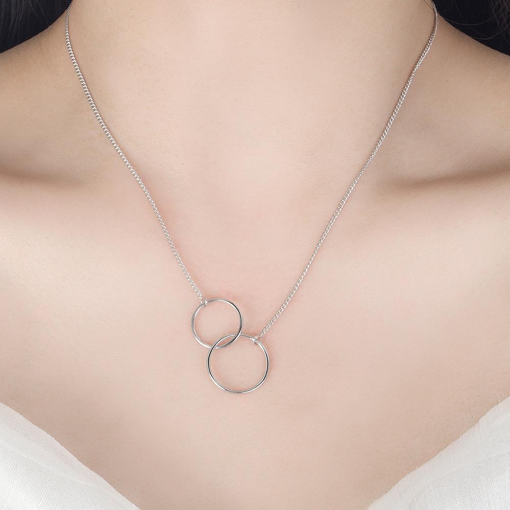 Silver-plated Necklace, Round Ring Pendant, Popular Double-ring Fashion Korean Version of The Collar Pendant, Cute Double-ring Necklace.