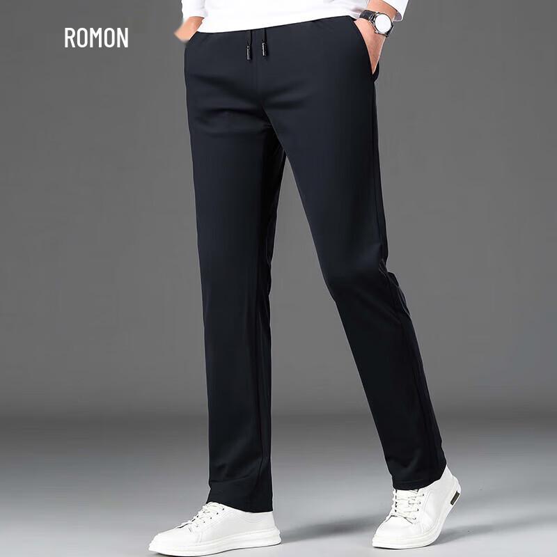 Romon Men's Ice Silk Stretch Straight-Leg Casual Pants