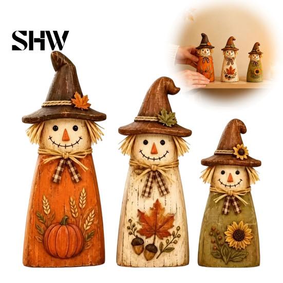 Unique Holiday Housewarming Gifts Vintage Resin Scarecrow Figurines, Fall Harvest Pumpkin Sunflower Maple Autumn Home Decor Leaf Tabletop Decor,