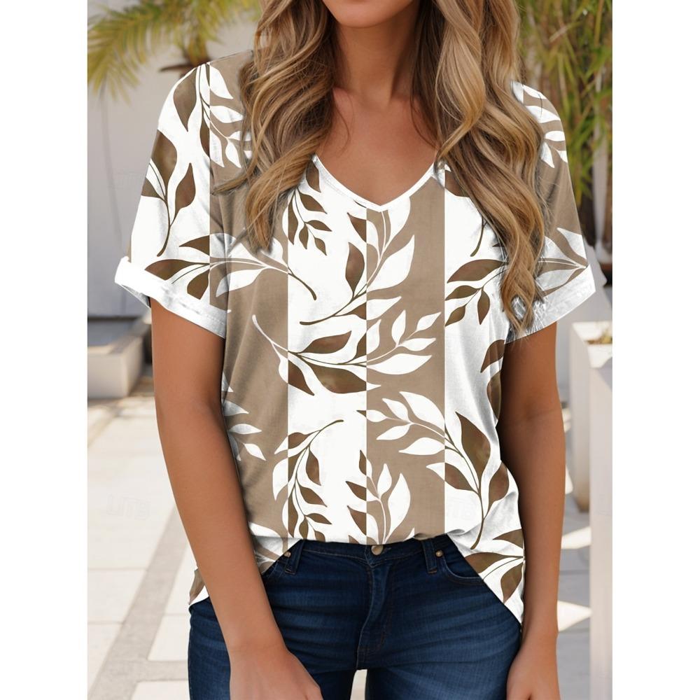 2025 Женская футболка с цветочным принтом, модные топы с V-образным вырезом и коротким рукавом, повседневные футболки с принтом, летние повседневные топы Y2K