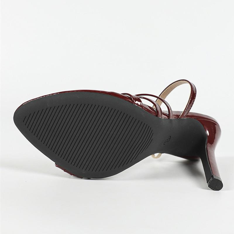 Liyke сексуальные босоножки без застежек на ремешке сзади женские лакированные кожаные узкие ремни с открытым носком гладиаторские туфли на высоком каблуке летние женские туфли размера 43