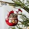 10 шт. Рождественские украшения мультяшный кот в шапке Санты акриловые подвески 2D плоские подвесные украшения для зеркала заднего вида автомобиля дерево окно