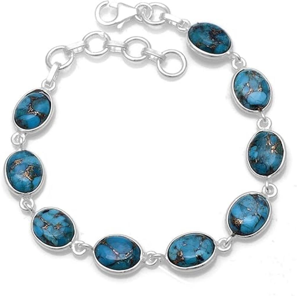 Серебро 925 пробы, браслет с бирюзой, выращенной в лаборатории, ювелирные изделия ручной работы, подарок для нее, подарок по рождению, серебряные ювелирные изделия