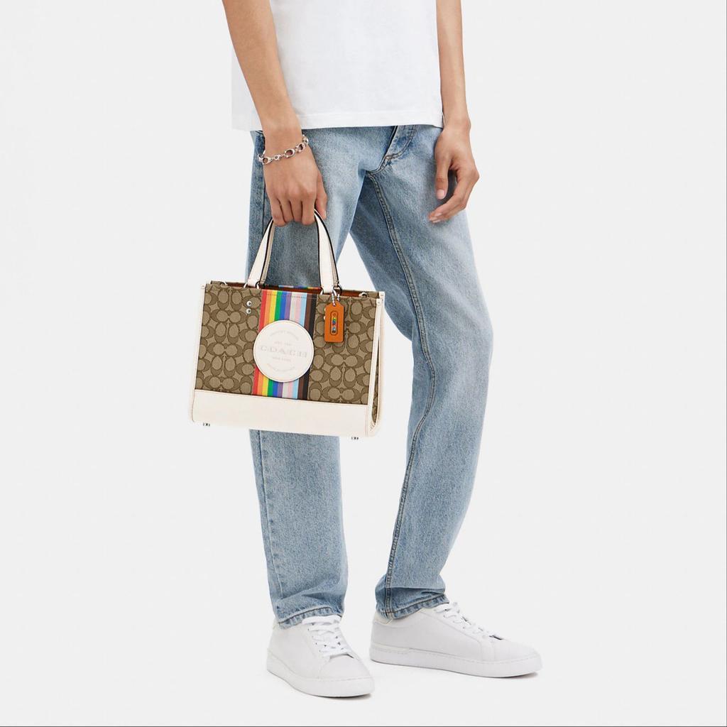 Coach 29 Logo Rainbow Stripe Classic Canvas And Leather Tote Bag Women tote Brown White CJ578-SVOT8