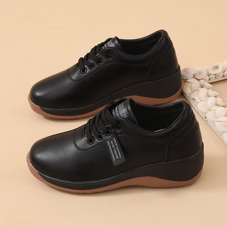 Fashion Spring  Autumn New Women's Shoes Comfortable Slope Heel White Shoes Soft Soled Versatile Sports Leisure Single Shoes