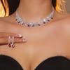 Sapphire Sparkling Rhinestone Necklace Earrings Set, High-End Luxury Necklace Earrings Bridal Jewelry