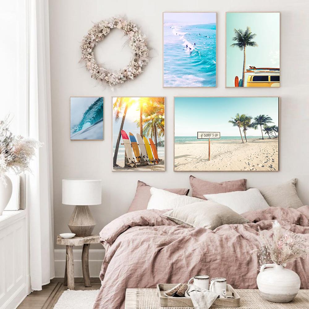 California Print Set Surf Wall Art Canvas Painting Beach Posters Surfboard Prints Coastal Decor Paintings for Living Room Wall