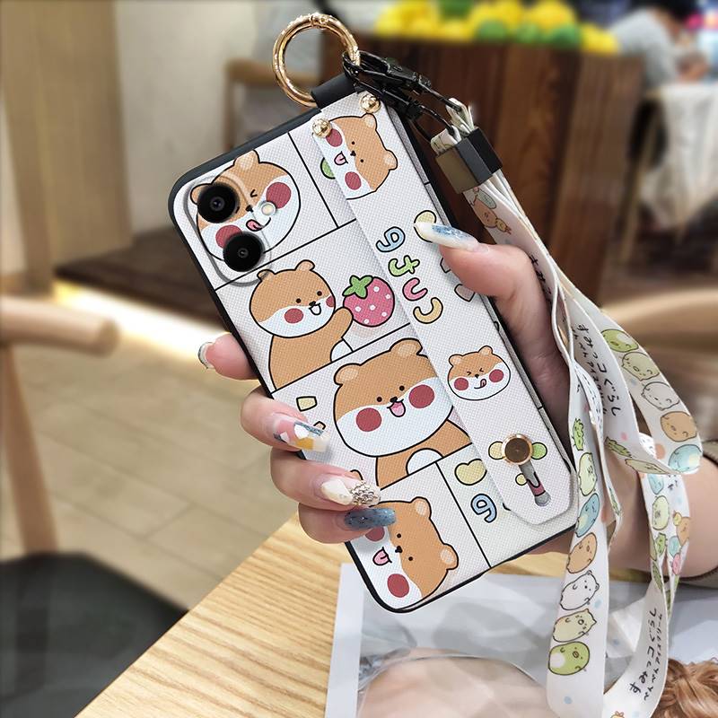 Ring Kickstand Phone Case For Samsung Galaxy A07 Back Cover Phone Holder Protective Anti-dust Silicone Wrist Strap Cute