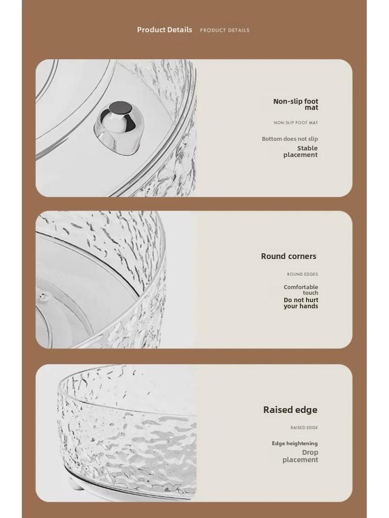 Большая прозрачная вращающаяся волнистая тарелка - легкая роскошная тарелка для фруктов или закусок для журнального столика в гостиной.