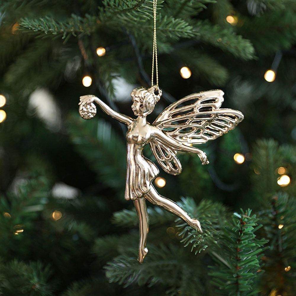 Gold Christmas Hanging Decoration Angel Snowflake Butterfly Dragonfly Christmas Tree Ornament Festival Favors Party Supplies