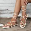 Fashion Roman Sandals Summer Shoes Women Fashion Flat Open Toe Cross Tie Shoes Casual Elegant Dress Lace Up Beach Gladiator Sandals