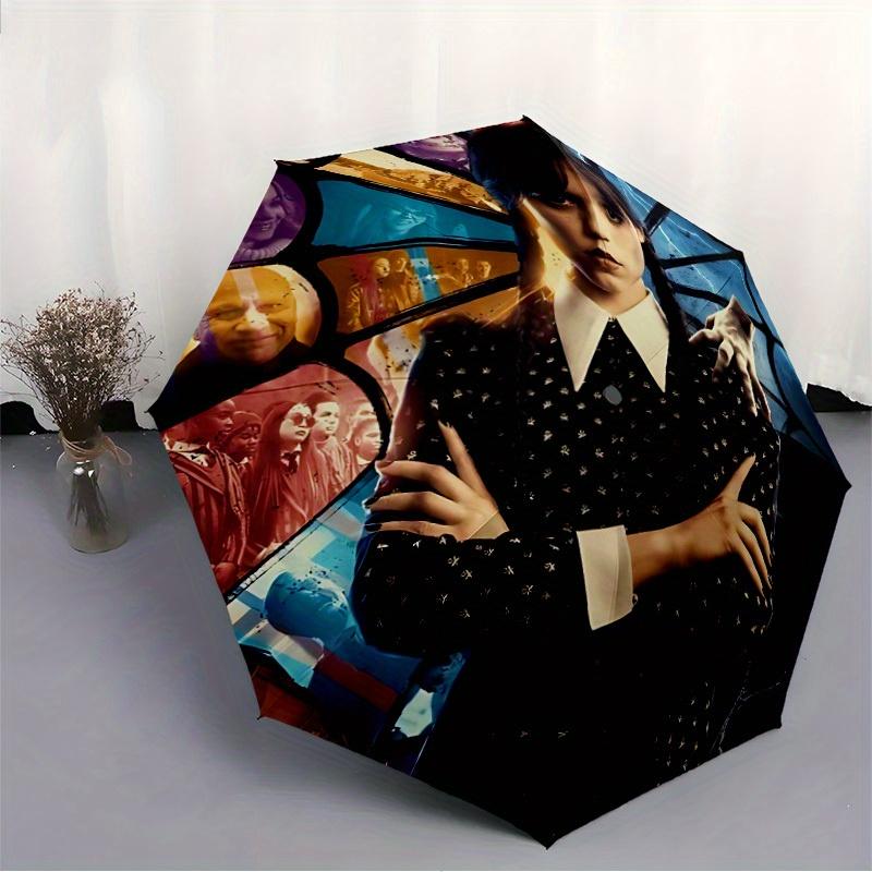 1pc Wednesday Automatic Umbrella - Foldable with 8 Iron Ribs, Portable for Outdoor, Gift, Outdoor Umbrell, Playful Accessory131