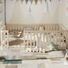 90x200 Wooden Bed Frame with Fence, Cream
