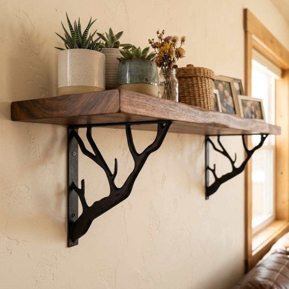 2Pcs Cast Iron Metal Shelf Brackets Tree Shaped Decorative Shelf Bracket  Home Decor