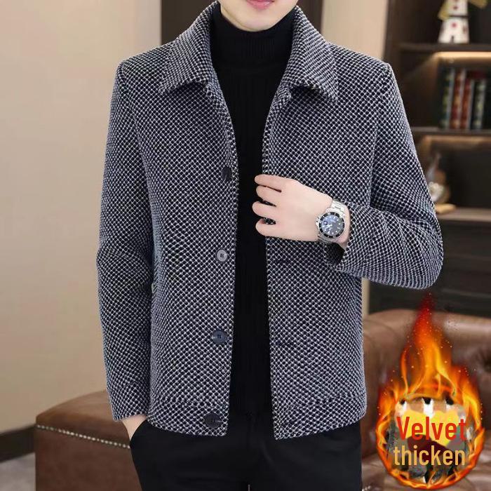 Мужская куртка из золотистого норкового бархата - модное короткое шерстяное пальто на осень/зиму