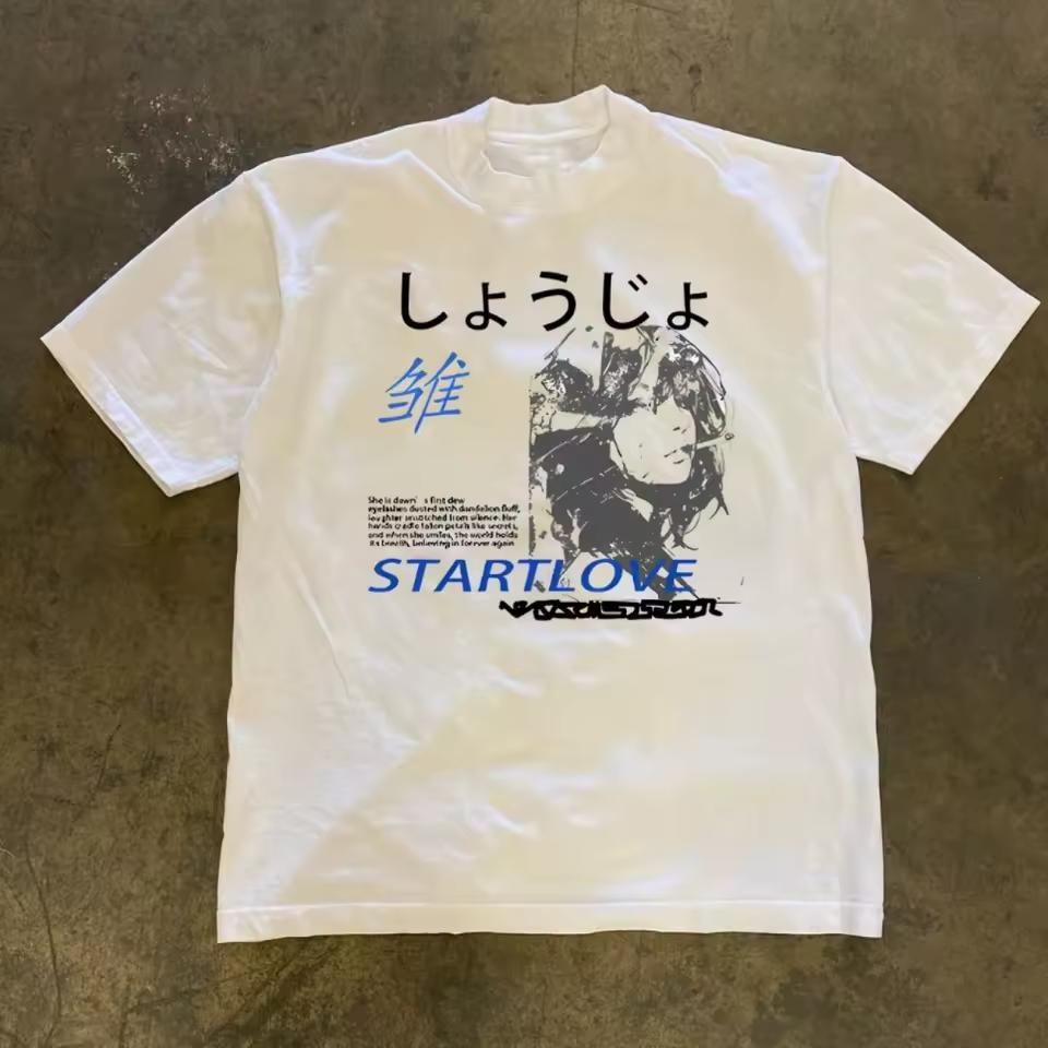 Vintage Streetwear Retro Anime Y2K Letter Graphic Men's and Women T shirt Tee Oversize Trend Retro Harajuku O-Neck Clothing