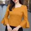 Women Casual V-Neck Summer 3/4 Sleeve Plain Blouse