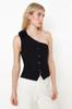Women's Fashion Limited Edition Ecru Fitted One Shoulder Rose Detailed Woven Vest