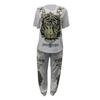 2 Pcs/Set Women T-shirt Pants Set Tiger Print Round Neck Short Sleeves Top Ankle-banded Elastic Waist Trousers Casual Daily Wear Outfit
