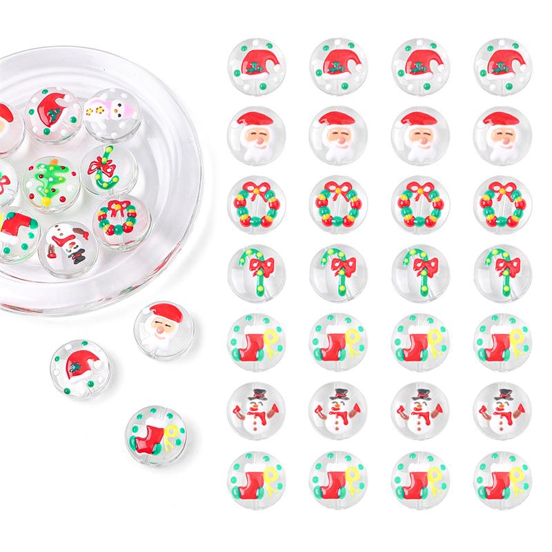 1 шт., 19 мм, рождественская серия, прозрачные цветные глазурные бусины, ручная роспись, капли масла, плоские круглые бусины для изготовления ювелирных изделий, DIY, очаровательное украшение