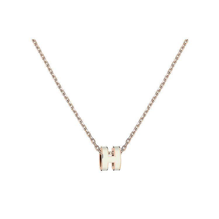 Hermes Mini Pop H Logo Pendant Necklace Women necklace Rose-Gold White H147992FO49