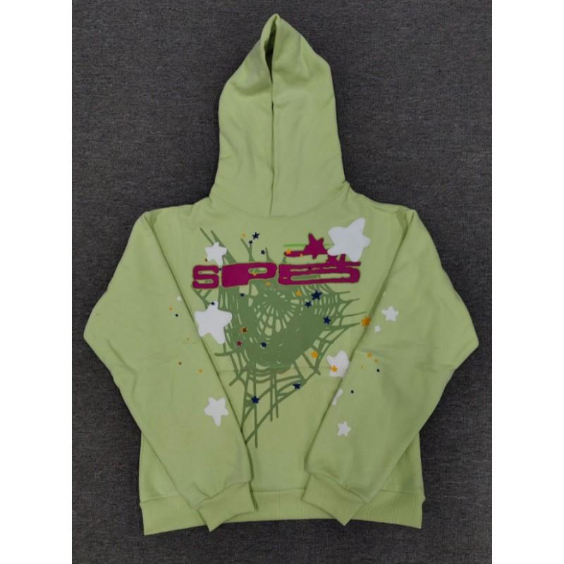 Sp5der Hoodie Oversized Thick Fleece Sweatshirt With Foil Print Spiderweb Design Men Winter Casual Wear
