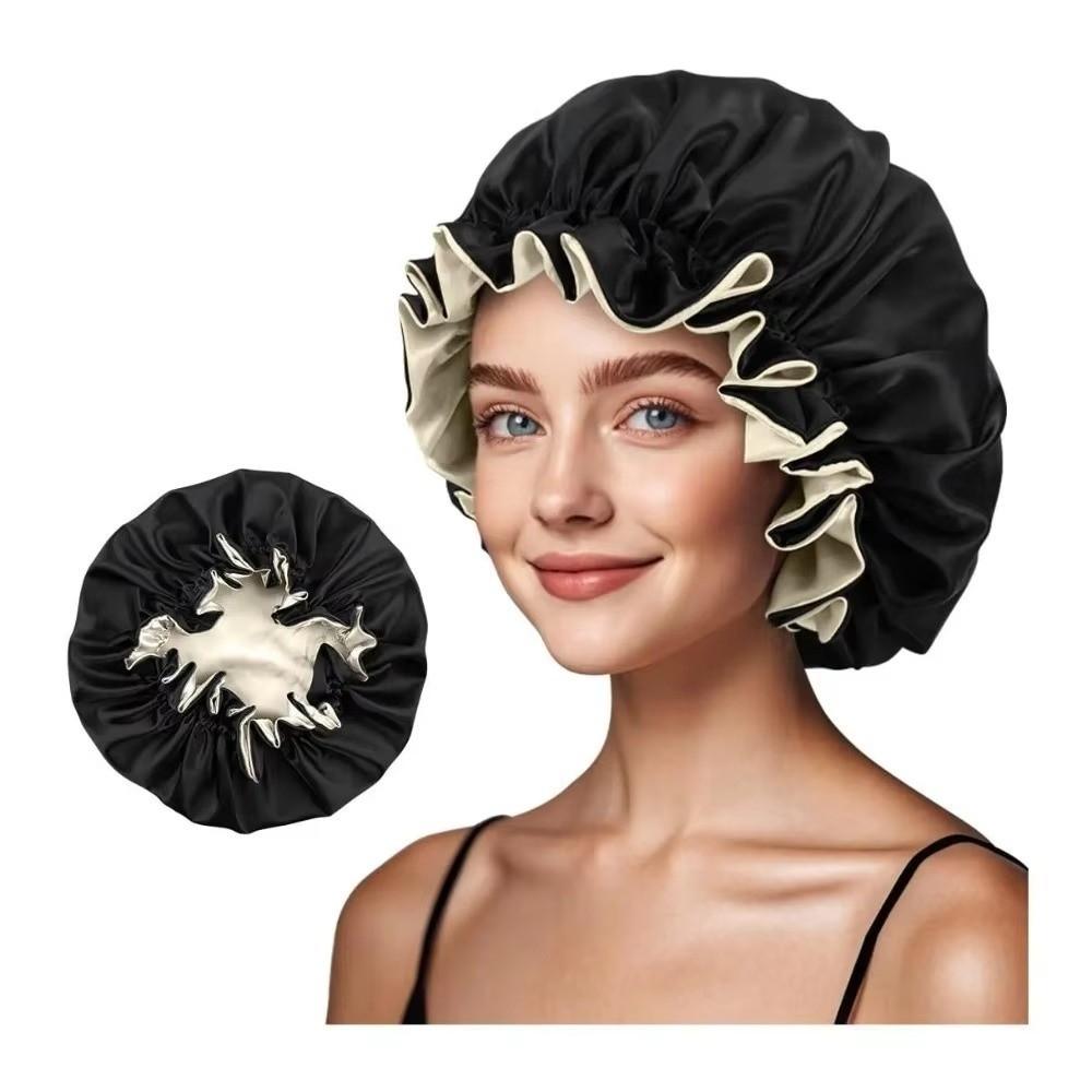 Reversible Wear Shower Caps Large lace Bath Hair Cap Fashion Islamic Turban Hat Makeup Tool