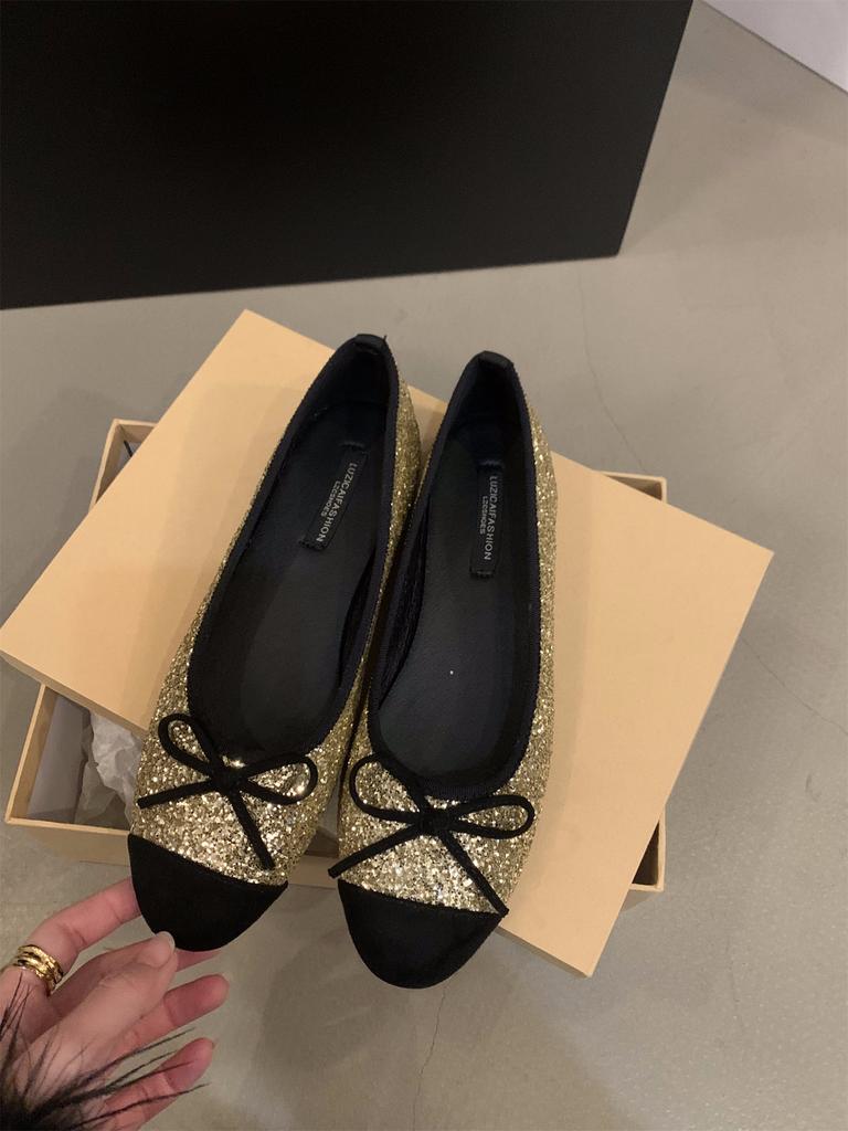 Французские туфли на плоской подошве с серебряными блестками, женские туфли 2025 года, новые весенние и осенне-зимние нежные вечерние туфли, балетки