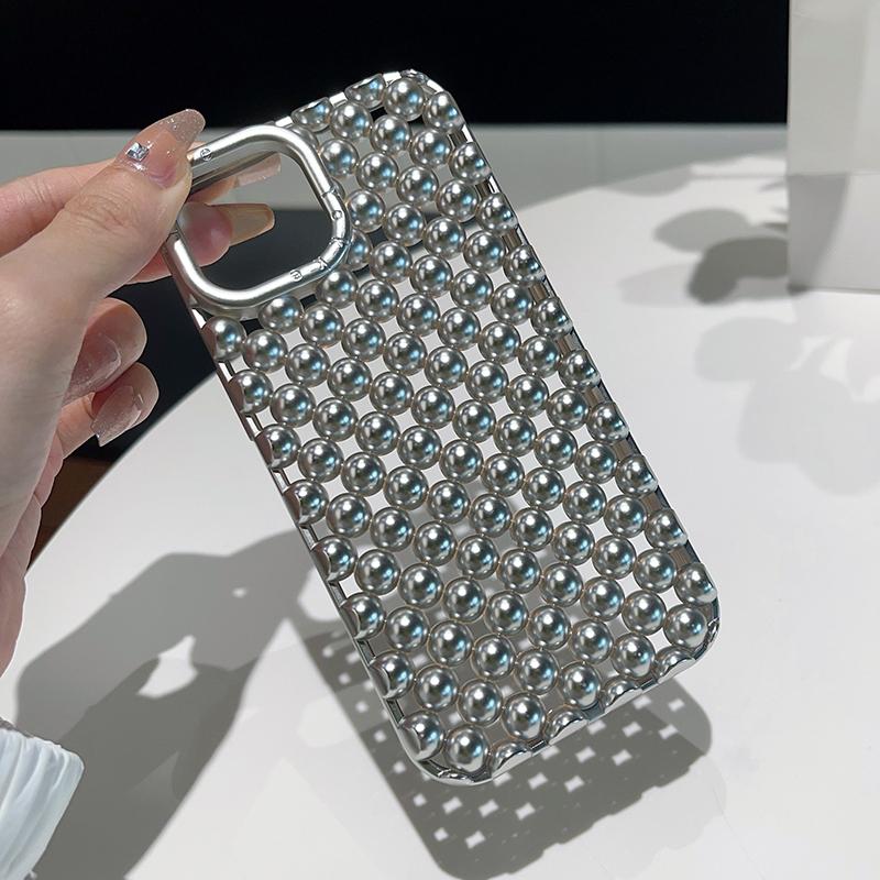 Матовый Серебристый Чехол для Телефона с Полыми Бусинами для iPhone 13 14 15 16 17 Pro Max 17 Air Летний Теплоотводящий Задний Чехол