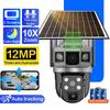 4G SIM Card Solar IP Camera 6K 12MP Three Screens 10X Zoom Outdoor CCTV Auto Tracking Build In Battery Waterproof Security Protection Cam