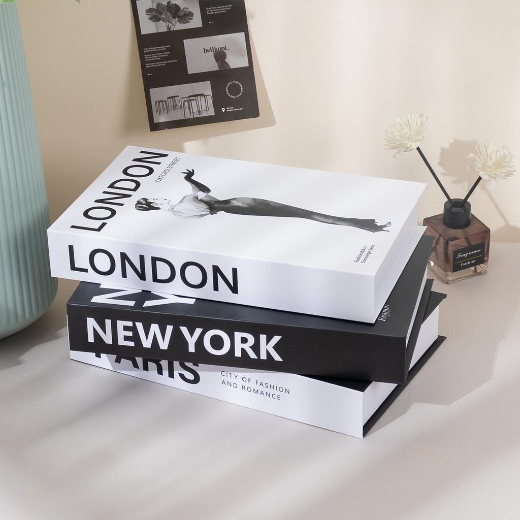 New York Paris London Series Luxury Fake Book Decoration Remote Control Storage Box Fashion Coffee Table Decoration Accessories