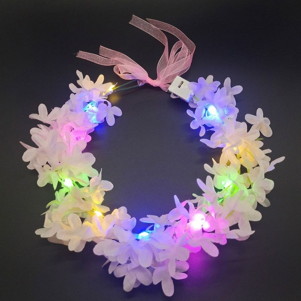 Women Girls Halloween Crown Flower Christmas Party Decoration Glowing LED Wreath Light Up Headband