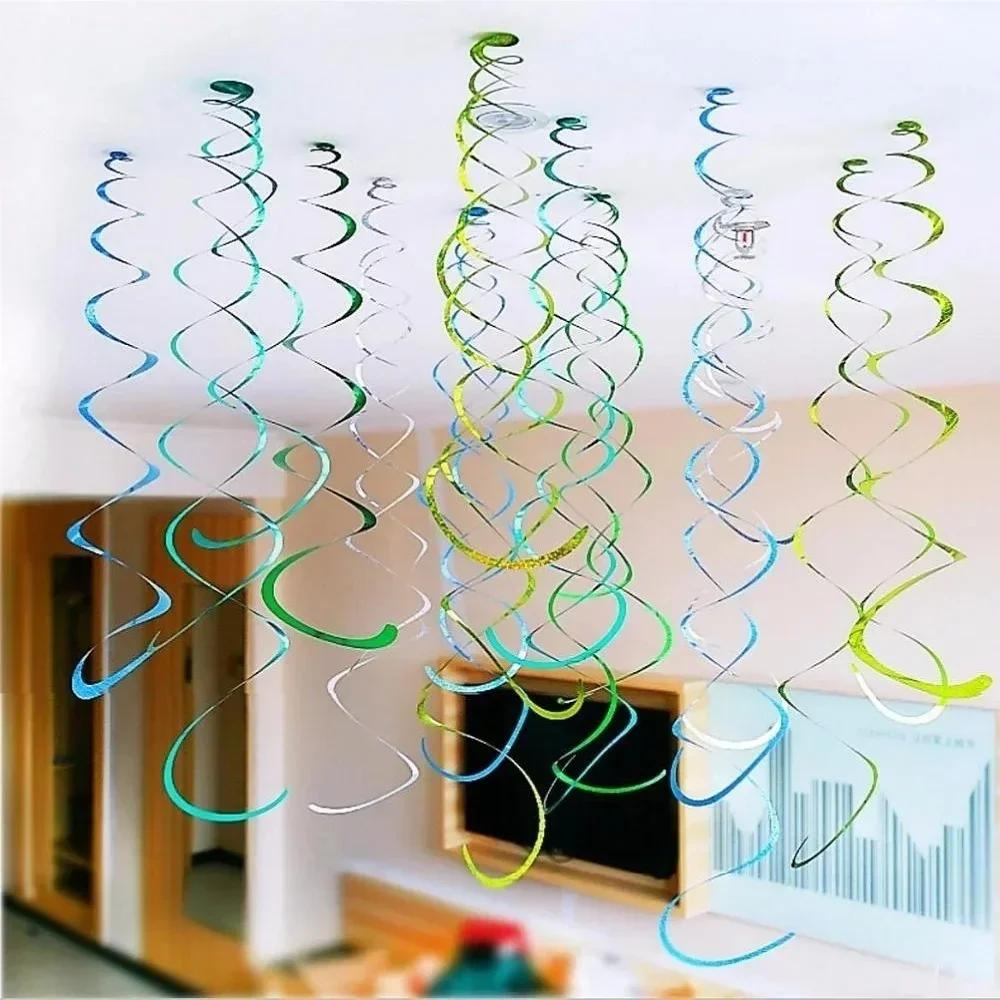6pcs Party Spiral Decoration Birthday Party Wedding Decorative Ornaments Foil Swirls Banner Tassels Garland