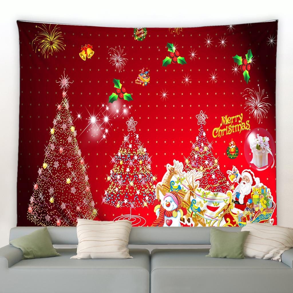 Home Decor Art Wall Hanging Dorm Bedroom Living Room Christmas Tapestry Santa Christmas Tree Ball Gift Fireplace Decoration