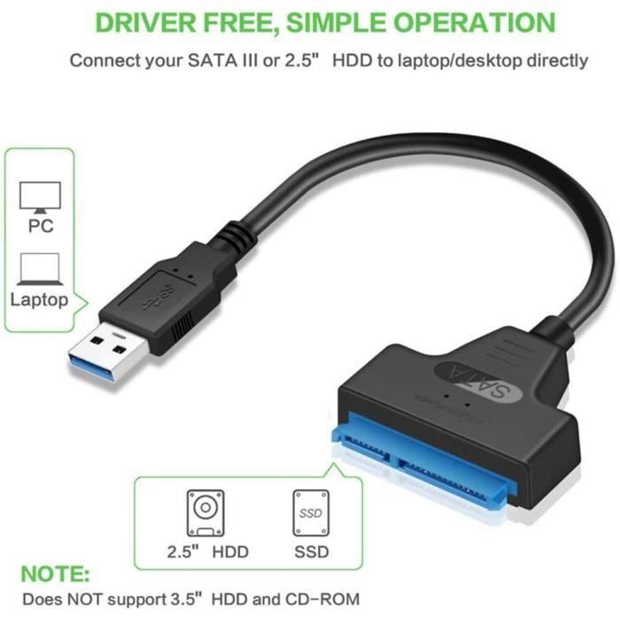 Cable SATA USB 3.0 Vers SATA Convertisseur USB Vers SATA III Adaptateur USB 3.0 Vers SATA III Cable Pour 2.5" SSD-HDD93