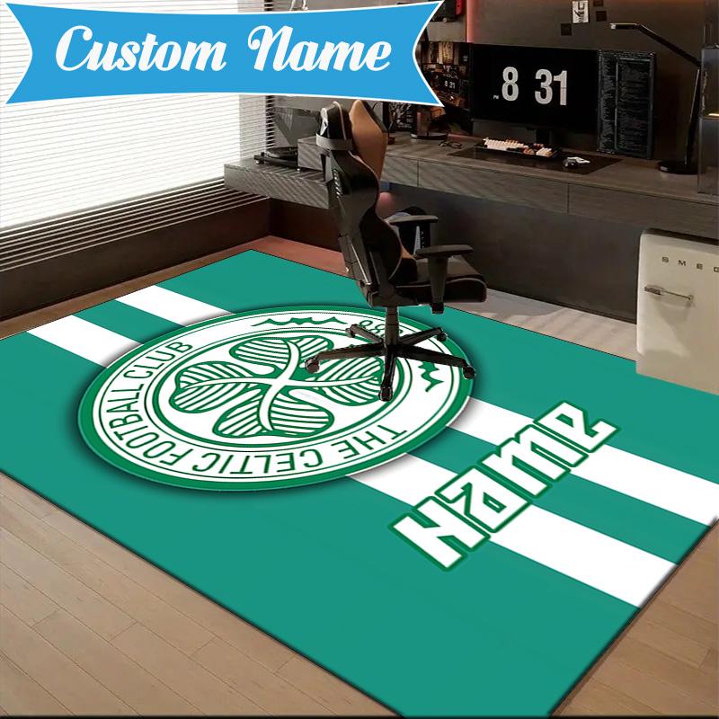 Custom Name Celtic Football Crest Rug Game Carpet, Floor Mat for Bedroom Living Room Entryway Rug, Home Decor Idea Gift for Christmas birthday