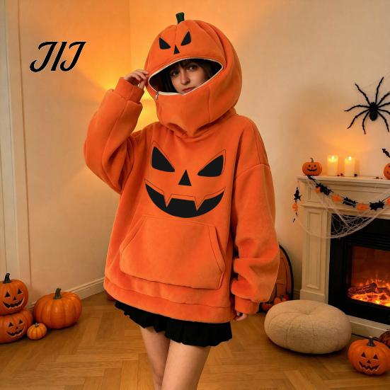 Cosplay Hooded Shirt Women Oversized Halloween Pumpkin Hoodie, Fall Long Sleeve Hoodie Sweatshirt with Pocket, Jack-O-Lantern Holiday Costume Pullover