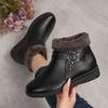 Fashion Casual Side Zip Pu Ankle Boots Women 2025 Winter Warm Short Plush Non Slip Mom's Shoes Vintage Soft Faux Fur Wedge Heel Booties