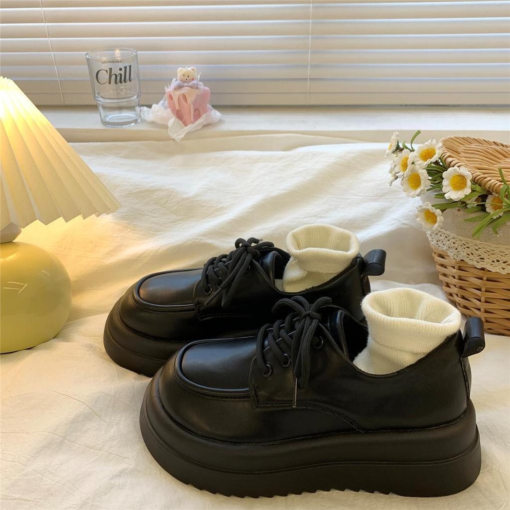 Туфли на платформе из мягкой матовой кожи Женская обувь с черными туфлями Универсальная повседневная обувь Женская обувь в стиле преппи